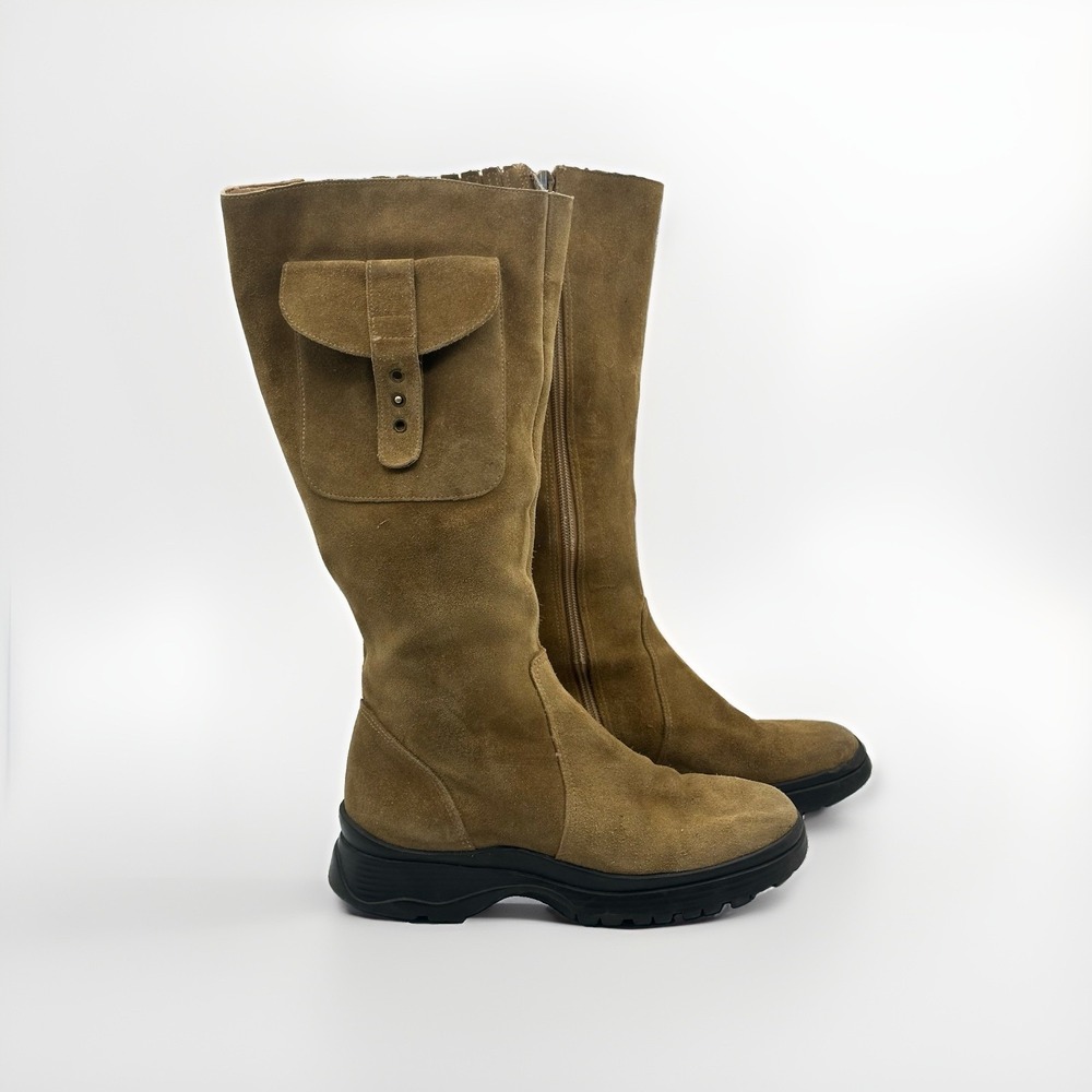 Dr. Scholl's Stash Suede Knee High Lug Utility Boots Pocket Tan Women 6M Gorp